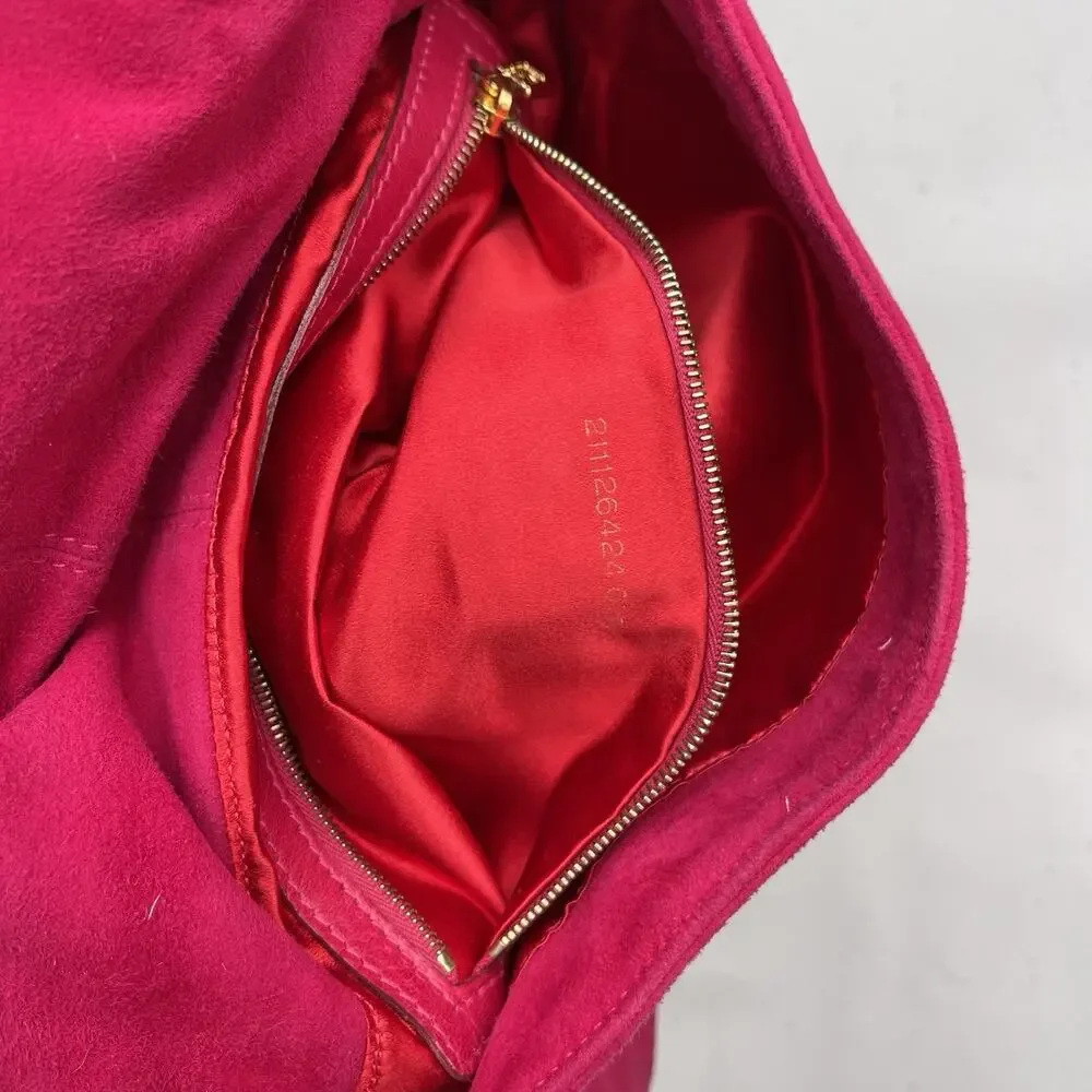 FENDI Mamma Baguette Pink Suede Gold Glitter Flap Shoulder Bag Purse - Picture 15 of 16